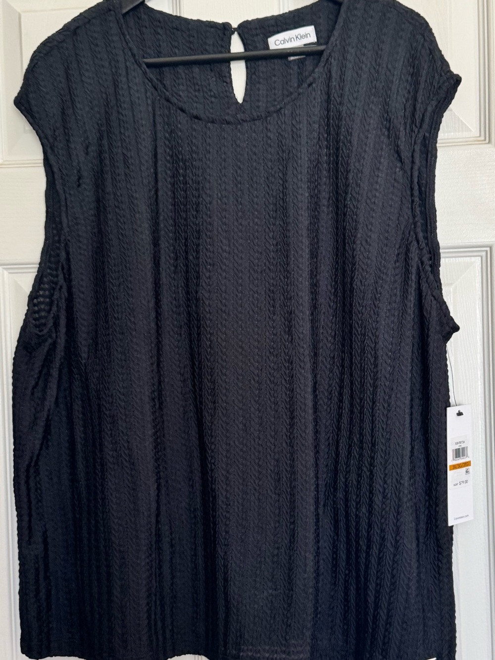 Calvin Klein Black Textured Cap-Sleeve Blouse